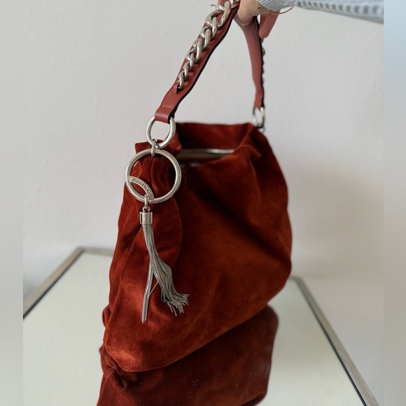 JIMMY CHOO rusty brown suede CALLIE LARGE Hobo Shoulder Bag - Picture 2 of 14